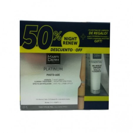 Comprar martiderm platinium photo age 30 ampollas + night renew 10 ampollas + rutina limpieza